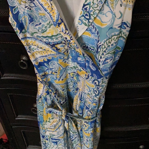 NWT Ralph Lauren White Yellow Blue Sleeveless Flare Dress Size 8P - Picture 8 of 9